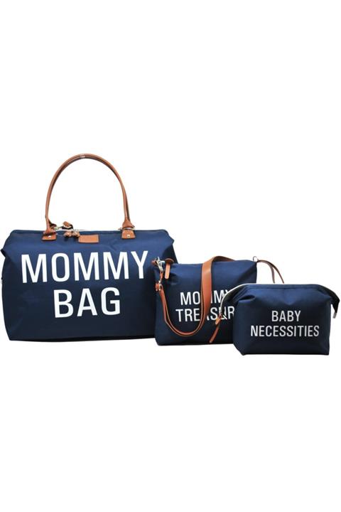 Babysi Mommy Bag Tasarım 3 Lü Set Lacivert Baby Anne Bebek Bakım Ve Kadın Çantası
