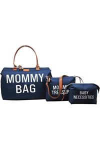Babysi Mommy Bag Tasarım 3 Lü Set Lacivert Baby Anne Bebek Bakım Ve Kadın Çantası