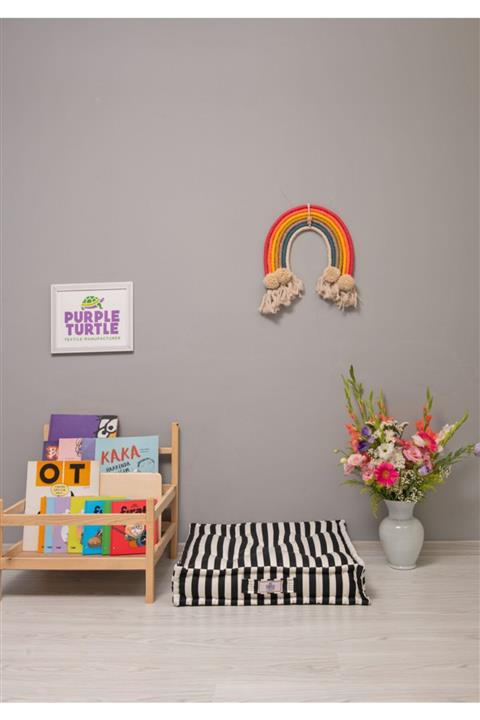 Purple Turtle Textile Bisküvi Minder Dekoratif Puf 60x60x15 cm Siyah Beyaz