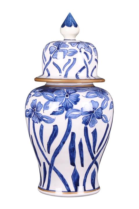 Qdec Bleu Blanc Şah Vazo Çiçek Yaldız