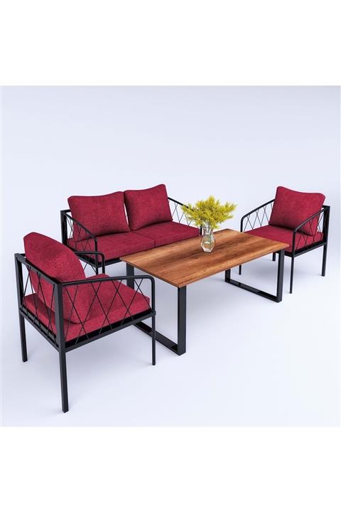 Theia Tasarım Kanepe Seti Venedik Sedir 2+1+1+sehpa / Kırmızı