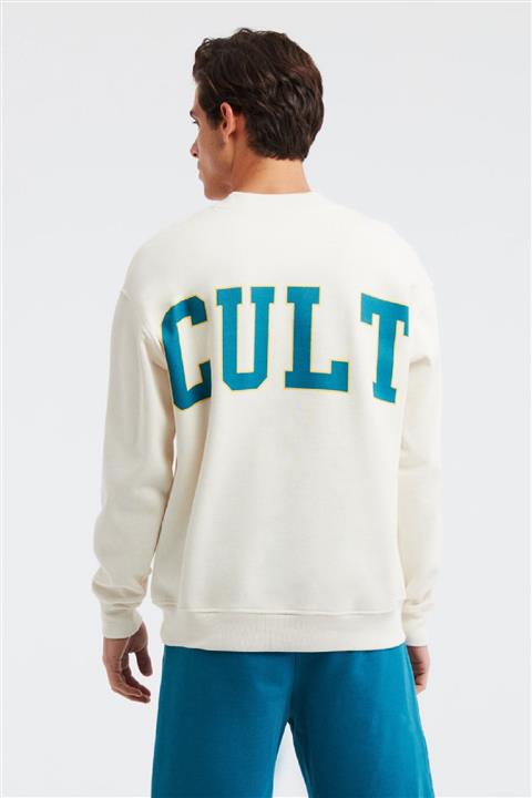 GRIMELANGE Cult Erkek Ekru Baskılı Bisiklet Yaka Oversize Sweatshirt
