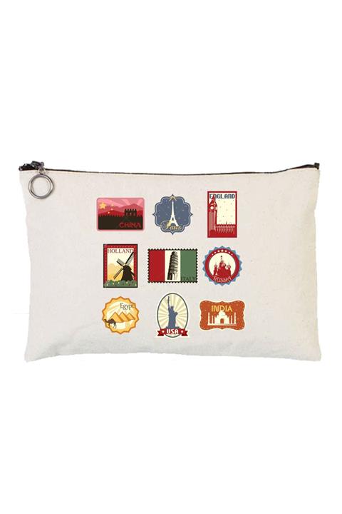 Art TShirt Postage Stamp Astarlı Bez Tablet Ve Makyaj Çantası