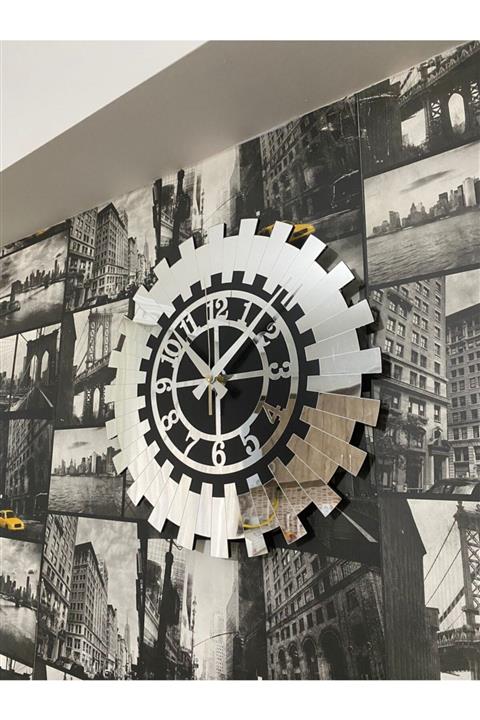 BEŞYILDIZ STORE Tasarım Duvar Saati Gümüş Aynalı Pleksi Türk Rakamlı 50x50 Cm Sessiz Mekanizma