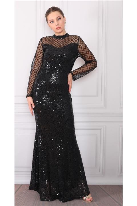 DMR Kadın Siyah Pulpayetli Abiye Elbise