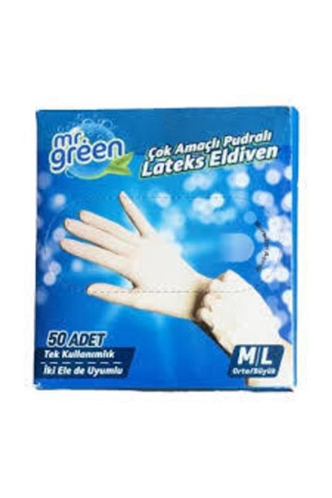 Mr Green Mr. Green Latex Eldiven M / L Beyaz Beden 50 Adet Gramajlı