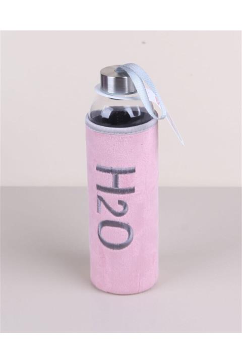 Tohana Peluş Kılıflı H2o Cam Matara 600 Ml Pudra