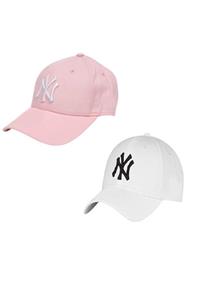 NY Trend Ny New York Şapka Unisex 2 Li Set Pembe Beyaz