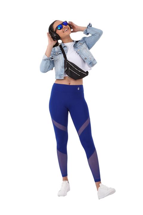 ENİMON Saks Mavi Tüllü Sporcu Tayt