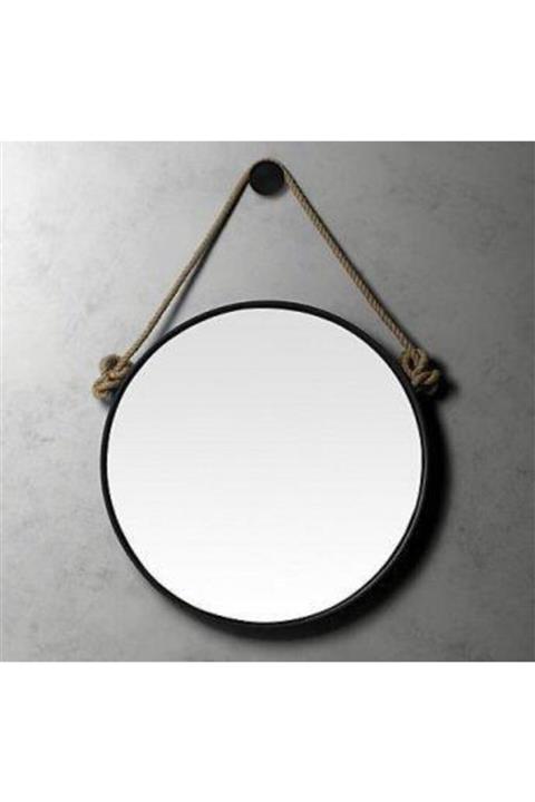 ARISTORE Halat Askılı Metal Cercevelı Yuvarlak Duvar Aynası ( 50 Cm)