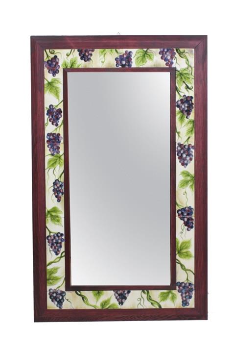 OTANTİK ÇİNİ Üzüm Dekor Ahşap Çerçeve Dekoratif Ayna 50x70cm