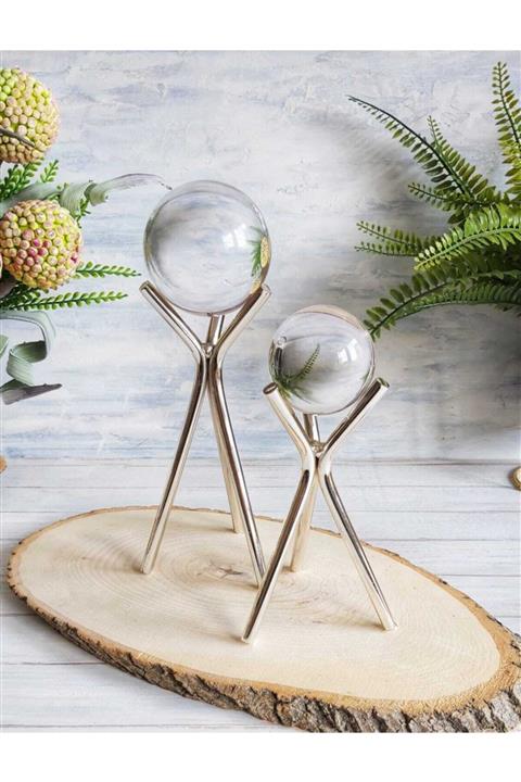 DM Metal 2 Li Ayaklı Cam Küre Gümüş