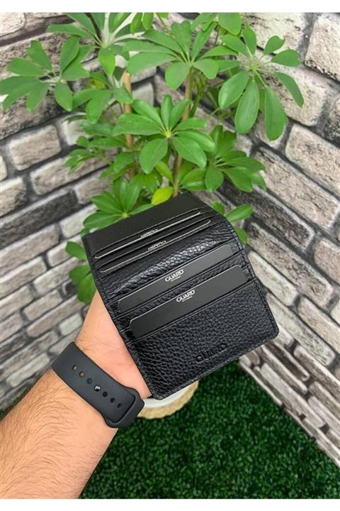 Guard Leather Guard Siyah Parlak Patlı Tasarım Deri Kartlık