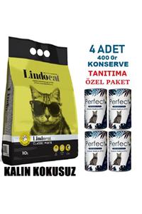 Lindo Cat 10 Lt Lindocat Kalın Kokusuz Kedi Kumu & 4 Adet Konserve Tanıtıma Özel Fiyat