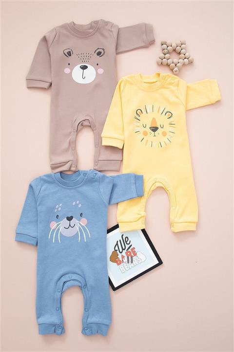 BabyWorldStore Unisex Bebek Hayvan Figürlü Üçlü Tulum