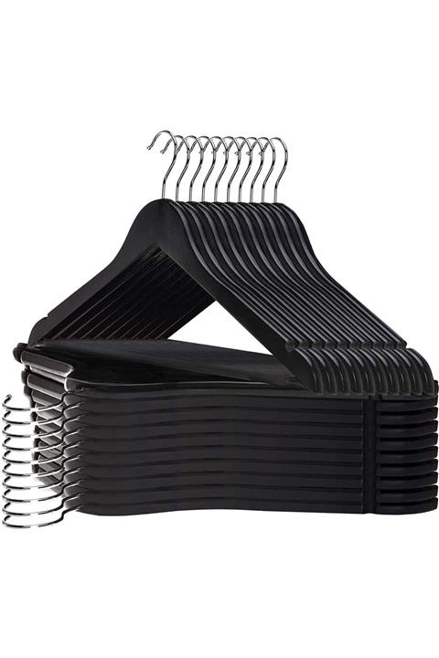 Onouqo Siyah Ahşap Kıyafet  Gömlek  Pantolon Askısı 20.adet