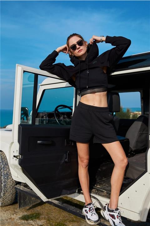 Bassigue Black Moon Crop Hoodıe