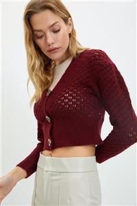 TRENDYOLMİLLA Bordo Crop Ajurlu Triko Hırka TWOAW22HI1321