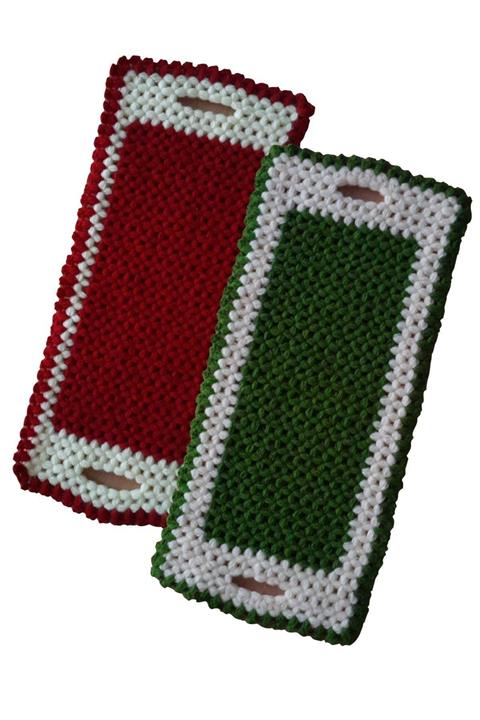 Göçmen Tuhafiye El Örgüsü Banyo Lifi Çeyizlik Kese 45x18 Cm (Yeşil-bordo) 2 Li Takım