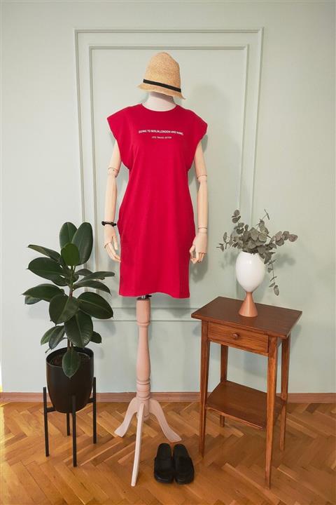 Suite G Butik Kırmızı Oversize Cepli Elbise