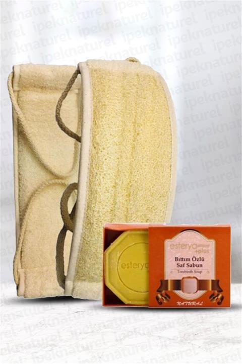 İpek Naturel Kabak Lifi Kese Uzun Sırt Tipi Ipli + Bıttım Banyo Sabunu