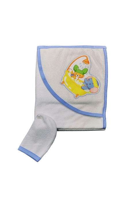 GB GÜRCAN BEBE Erkek Bebek Yüzen Fil Baskılı Banyo Havlusu