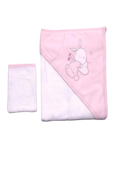 Ekebaby Kız Bebek Müslinli Havlu Keseli %100 Pamuk 80x80