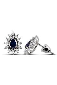 Venta Pırlanta Efektli Pırlantalı Safir Küpe 0,50 ct