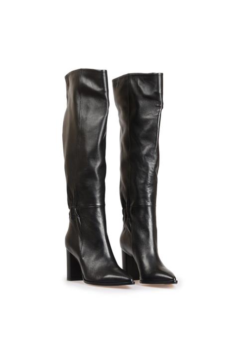 Flower Siyah Deri Lastik Detaylı Kadın Çizme