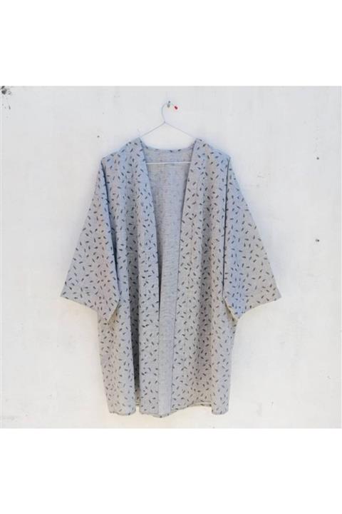 ZANDA Tüy Desenli Keten Kimono - Nane Yeşili