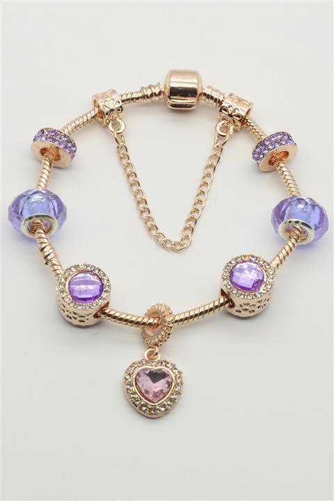 Dumledo Kalp Temalı Rose Charm Bileklik