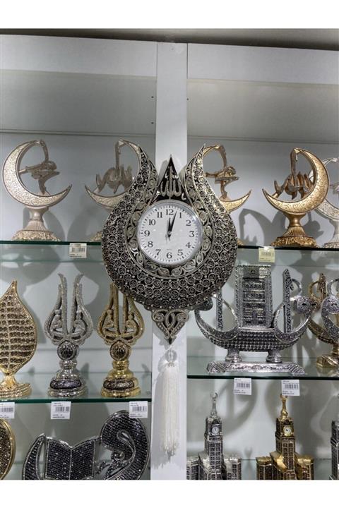 VeraConcept Gümüş Polyester Taşlı Duvar Saati Modeli