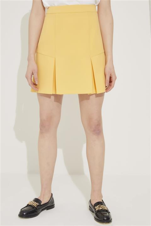 adL Kadın Sari Yüksek Bel Pilikaşeli Mini Etek