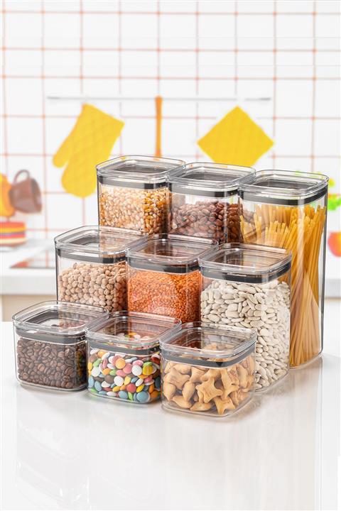 FİTHOME 9 Parça Tam Vakumlu Şeffaf Erzak Saklama Kabı Seti