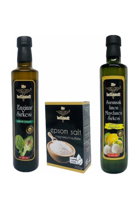 Dr. BellaSoft Enginar Sirkesi 500 Ml + Sarımsak Limon Maydanoz Sirkesi 500 Ml + Ingiliz Tuzu 200 Gr
