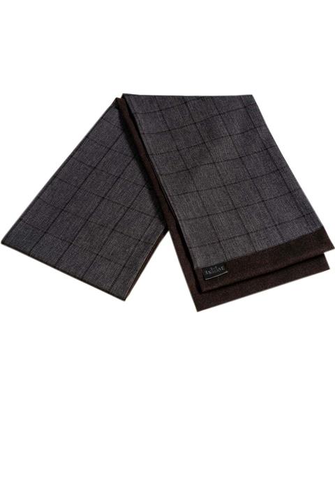 Exve Exclusive Erkek Gri Kahve Kareli Çift Taraflı Atkı