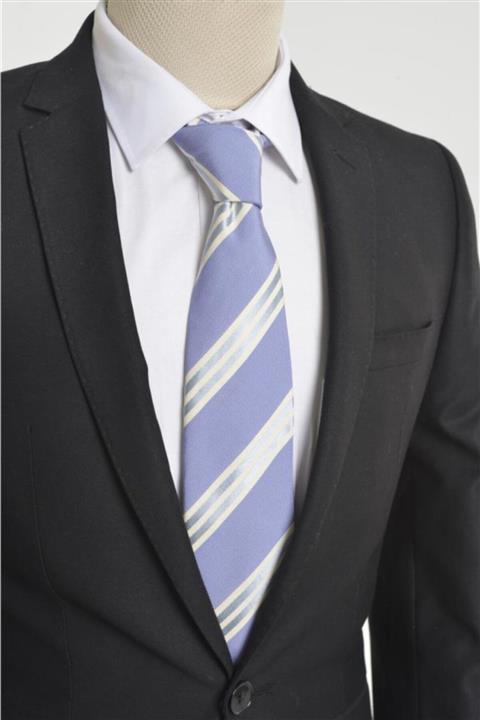 Brianze Mavi Beyaz Kalın Çizgili Ipek Kravat