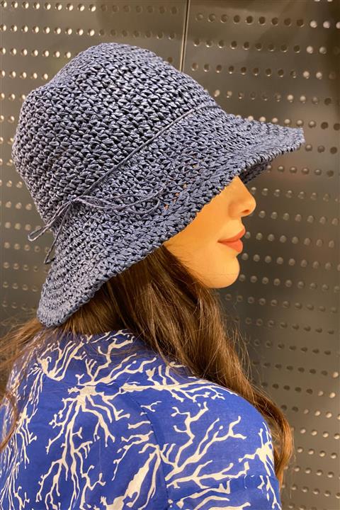 Bay Şapkacı - Kadın Ipli Hasır Şapka 3858 Lacivert