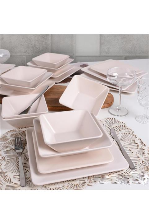 Keramika Kare Siera 24 Parça 6 Kişilik Yemek Takımı Mat Beyaz
