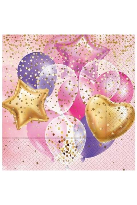 Bs İthalat Uçan Balonlu Pembe Renk Peçete 20 Adet