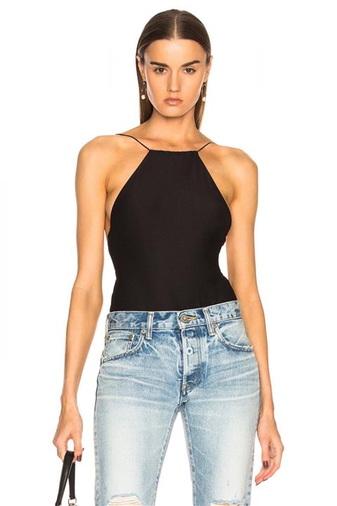 By Umut Design Kadın Siyah İpek Jarse Lastikli Sırt Dekolteli Bodysuit 280075