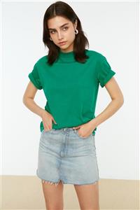 TRENDYOLMİLLA Yeşil Basic Dik Yaka Örme  T-Shirt TWOAW20TS0096