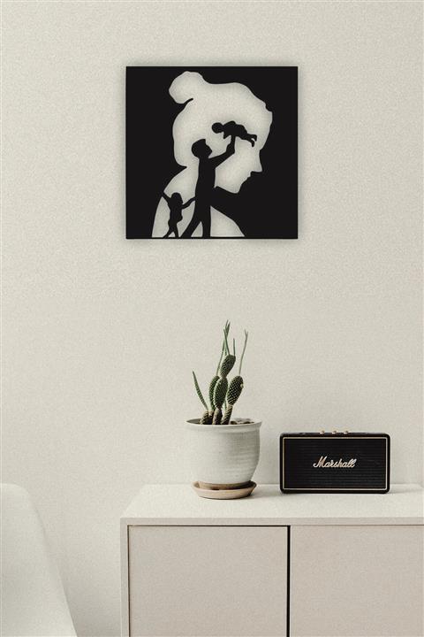 EF Home Mutlu Aile Temalı Lazer Kesim Ahşap Duvar Tablosu