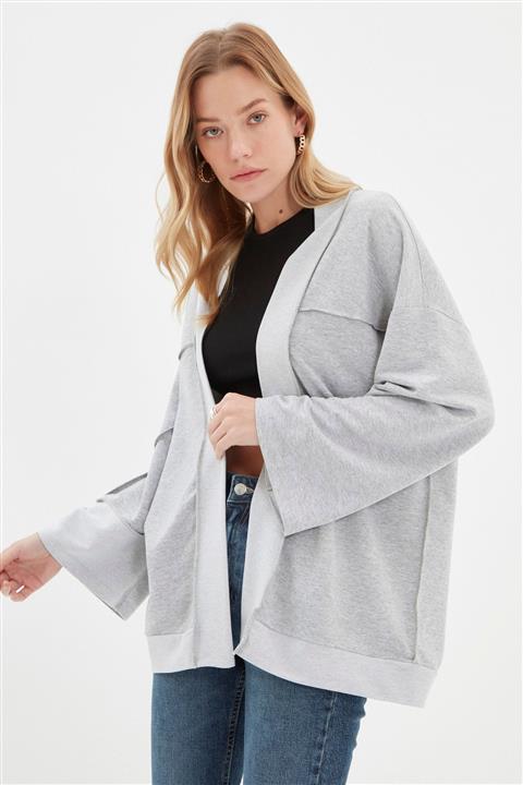 TRENDYOLMİLLA Gri Dikiş Detaylı Oversize İnce Örme Hırka TWOAW22HI1123