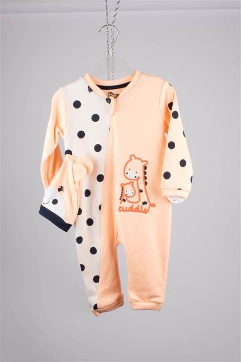 Maskeli Anne Zürafa Nakışlı Cuddle Bebek Tulum Turuncu