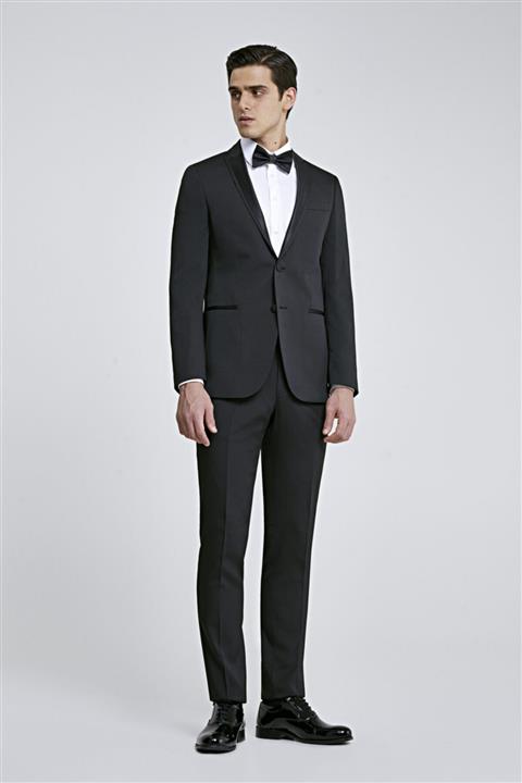 D'S Damat Slim Fit Siyah Armürlü Smokin Takım Elbise