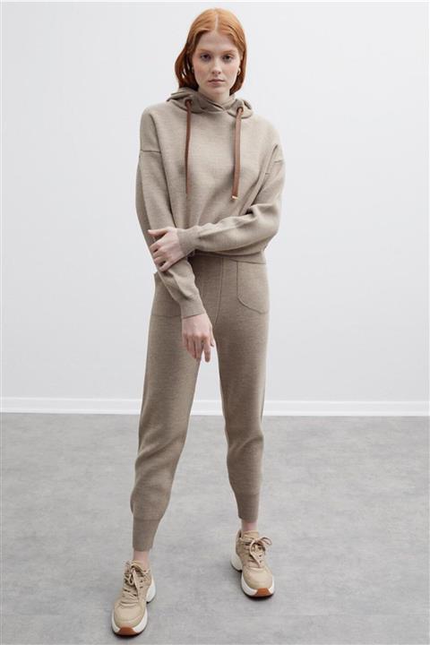 Perspective Mayra Normal Kalıp Koyu Bej Triko Pantolon