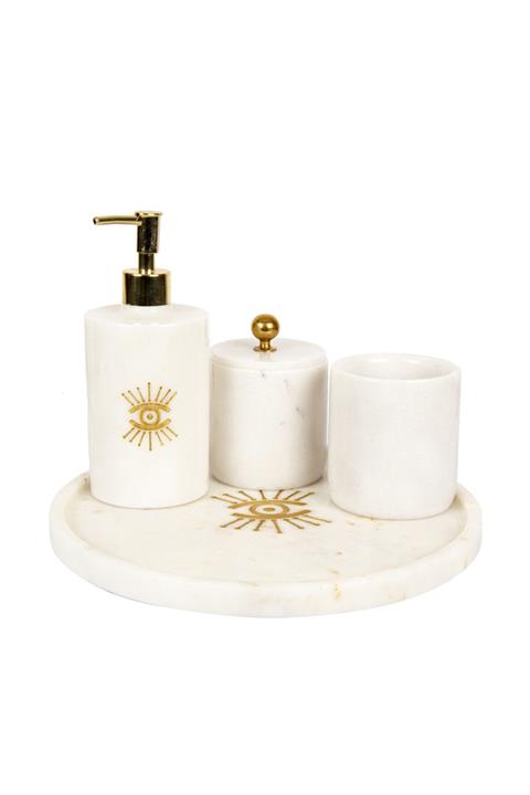 Marandmore Rolin Beyaz Mermer Banyo Seti 4lü -göz Figürlü