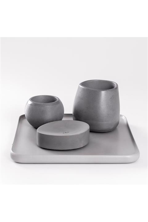 mağazacım Beton Tepsi Sabunluk Fırçalık Saksı El Yapımı Dekoratif Banyo Seti