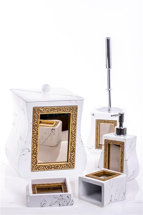 MUKKO HOME Aynalı Beyaz 5 Parça Lüks Banyo Seti